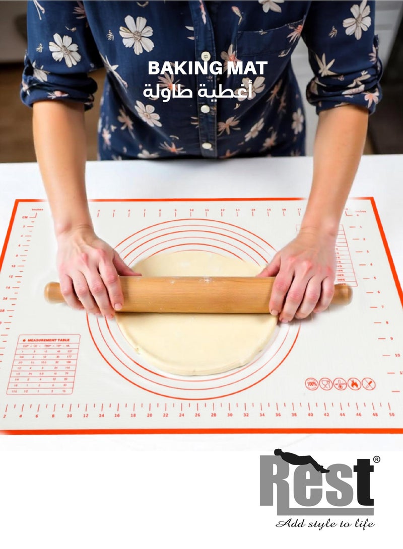 ريست REST Slicon Baking Mat, Non Stick Silicon Rolling Pastry Mat, Oven Liner, Kneading Pad Sheet Glass Fiber Rolling Dough Extra Large Size For Cake Macaron Kitchen Tools 60x40cm Red and white - Image 1